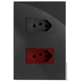 Conjunto Tomada Dupla 1 10a Grafite + 1 20a Vermelho Separado 4x2 - RECTA Grafite Gloss